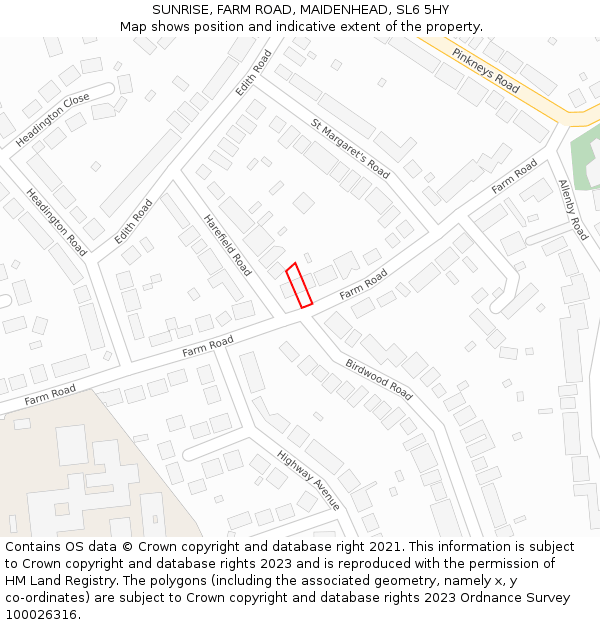 SUNRISE, FARM ROAD, MAIDENHEAD, SL6 5HY: Location map and indicative extent of plot