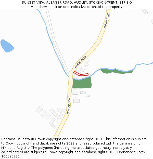 SUNSET VIEW, ALSAGER ROAD, AUDLEY, STOKE-ON-TRENT, ST7 8JQ: Location map and indicative extent of plot