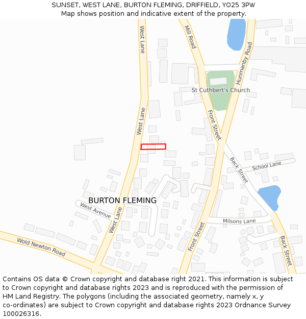 SUNSET, WEST LANE, BURTON FLEMING, DRIFFIELD, YO25 3PW: Location map and indicative extent of plot