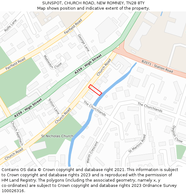 SUNSPOT, CHURCH ROAD, NEW ROMNEY, TN28 8TY: Location map and indicative extent of plot