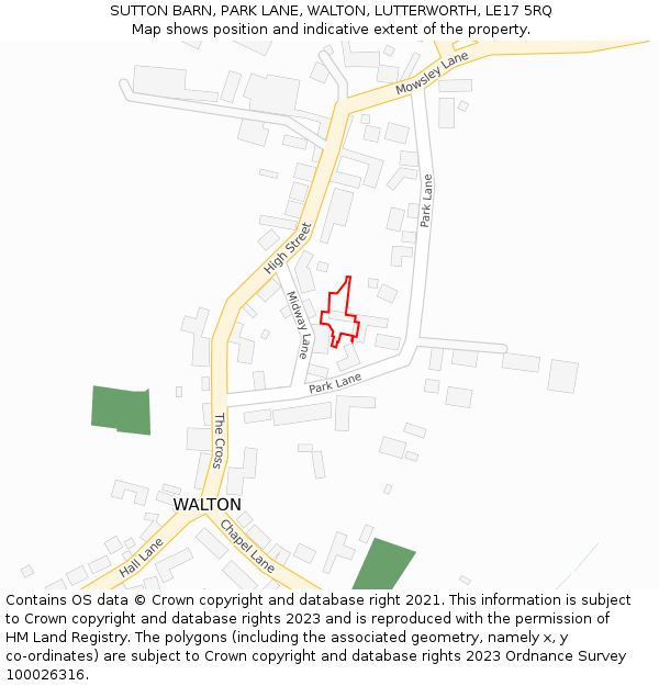 SUTTON BARN, PARK LANE, WALTON, LUTTERWORTH, LE17 5RQ: Location map and indicative extent of plot