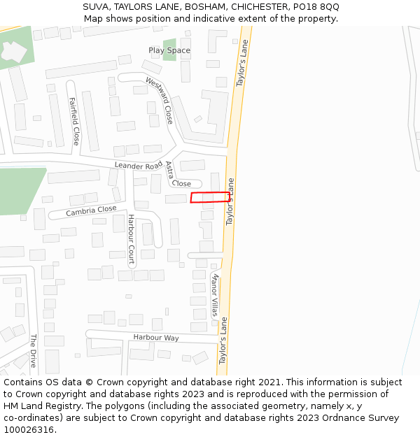 SUVA, TAYLORS LANE, BOSHAM, CHICHESTER, PO18 8QQ: Location map and indicative extent of plot