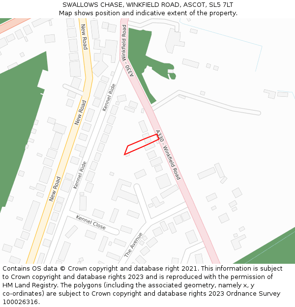 SWALLOWS CHASE, WINKFIELD ROAD, ASCOT, SL5 7LT: Location map and indicative extent of plot