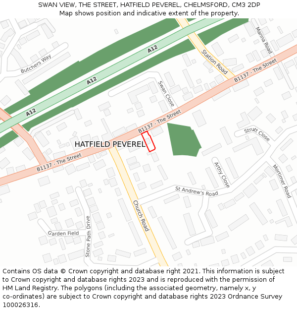 SWAN VIEW, THE STREET, HATFIELD PEVEREL, CHELMSFORD, CM3 2DP: Location map and indicative extent of plot