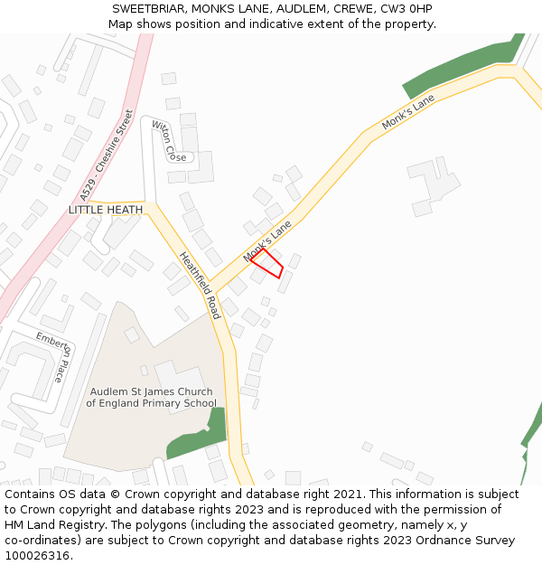 SWEETBRIAR, MONKS LANE, AUDLEM, CREWE, CW3 0HP: Location map and indicative extent of plot