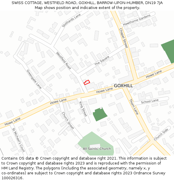 SWISS COTTAGE, WESTFIELD ROAD, GOXHILL, BARROW-UPON-HUMBER, DN19 7JA: Location map and indicative extent of plot