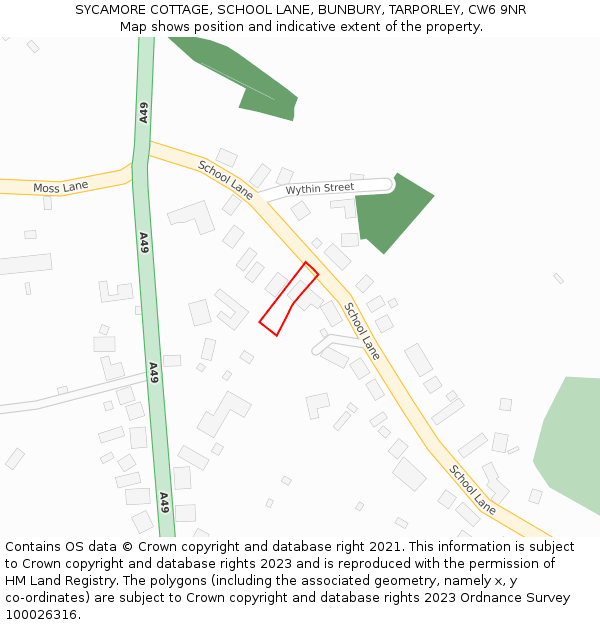 SYCAMORE COTTAGE, SCHOOL LANE, BUNBURY, TARPORLEY, CW6 9NR: Location map and indicative extent of plot