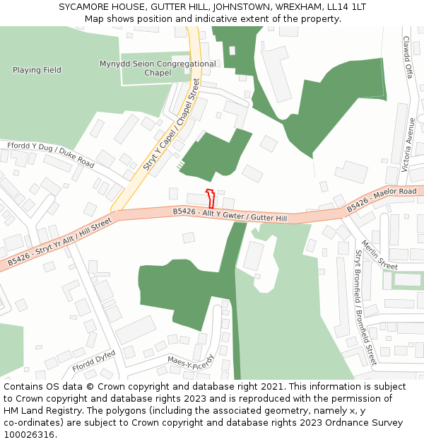 SYCAMORE HOUSE, GUTTER HILL, JOHNSTOWN, WREXHAM, LL14 1LT: Location map and indicative extent of plot