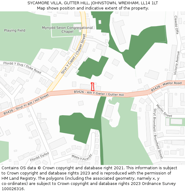 SYCAMORE VILLA, GUTTER HILL, JOHNSTOWN, WREXHAM, LL14 1LT: Location map and indicative extent of plot