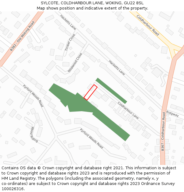 SYLCOTE, COLDHARBOUR LANE, WOKING, GU22 8SL: Location map and indicative extent of plot