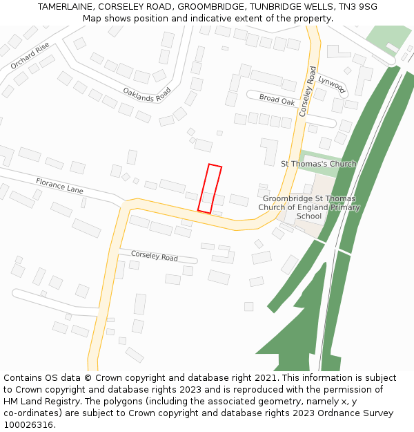 TAMERLAINE, CORSELEY ROAD, GROOMBRIDGE, TUNBRIDGE WELLS, TN3 9SG: Location map and indicative extent of plot