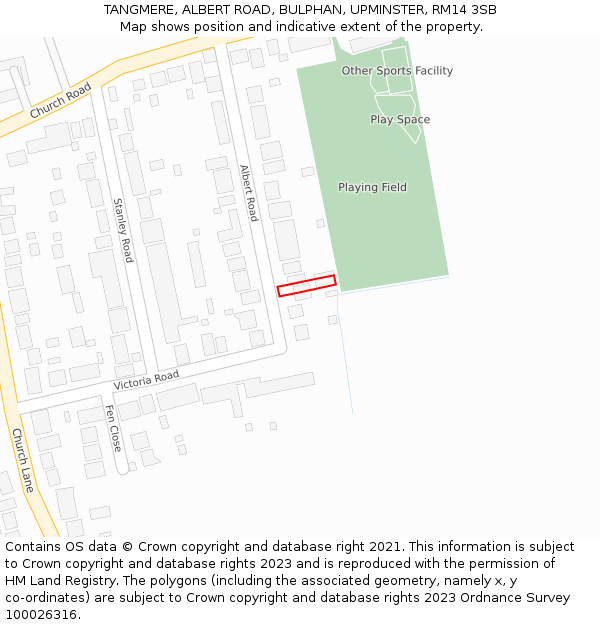 TANGMERE, ALBERT ROAD, BULPHAN, UPMINSTER, RM14 3SB: Location map and indicative extent of plot