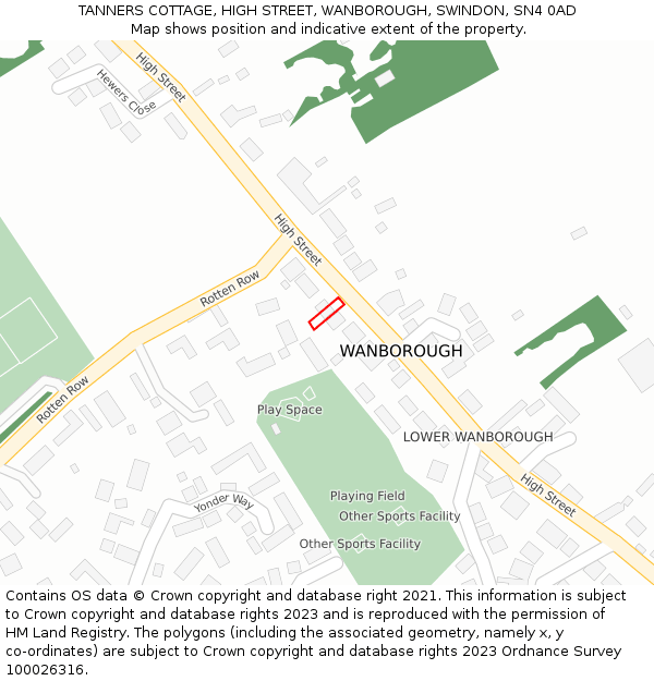 TANNERS COTTAGE, HIGH STREET, WANBOROUGH, SWINDON, SN4 0AD: Location map and indicative extent of plot