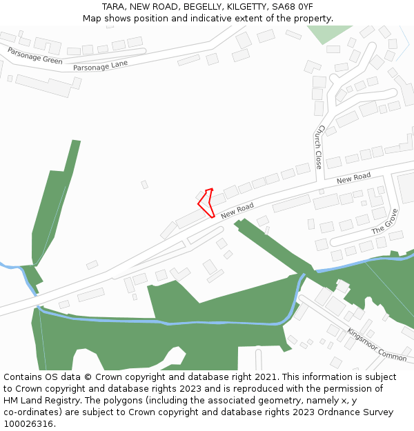 TARA, NEW ROAD, BEGELLY, KILGETTY, SA68 0YF: Location map and indicative extent of plot