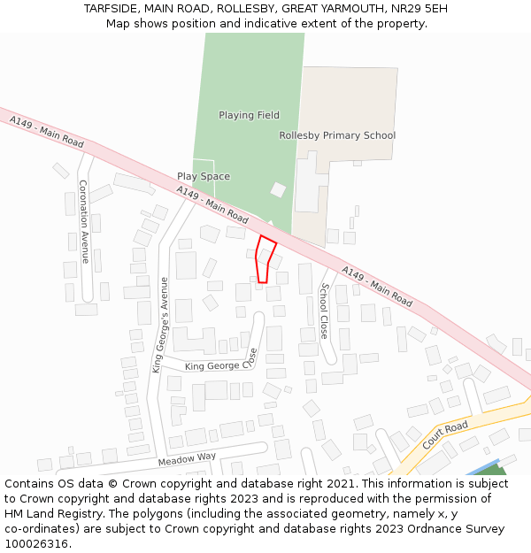 TARFSIDE, MAIN ROAD, ROLLESBY, GREAT YARMOUTH, NR29 5EH: Location map and indicative extent of plot