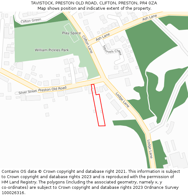 TAVISTOCK, PRESTON OLD ROAD, CLIFTON, PRESTON, PR4 0ZA: Location map and indicative extent of plot