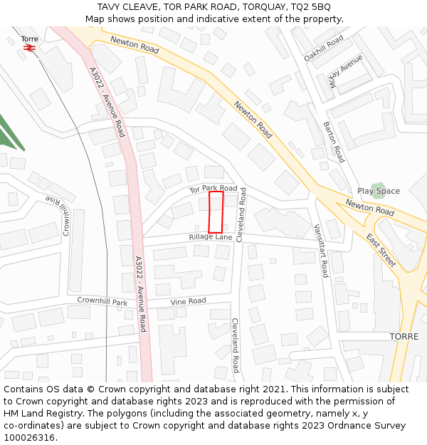 TAVY CLEAVE, TOR PARK ROAD, TORQUAY, TQ2 5BQ: Location map and indicative extent of plot