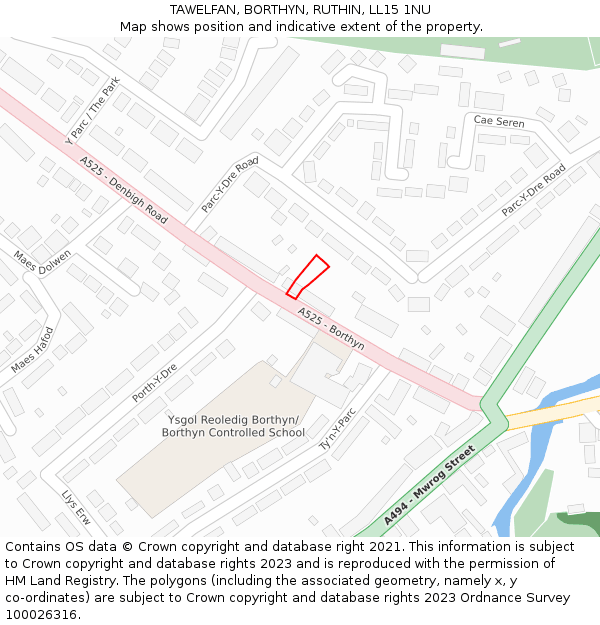 TAWELFAN, BORTHYN, RUTHIN, LL15 1NU: Location map and indicative extent of plot