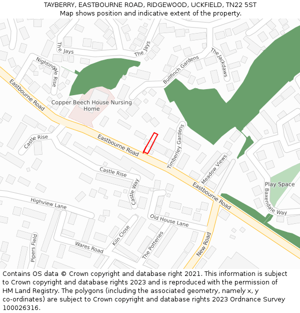 TAYBERRY, EASTBOURNE ROAD, RIDGEWOOD, UCKFIELD, TN22 5ST: Location map and indicative extent of plot