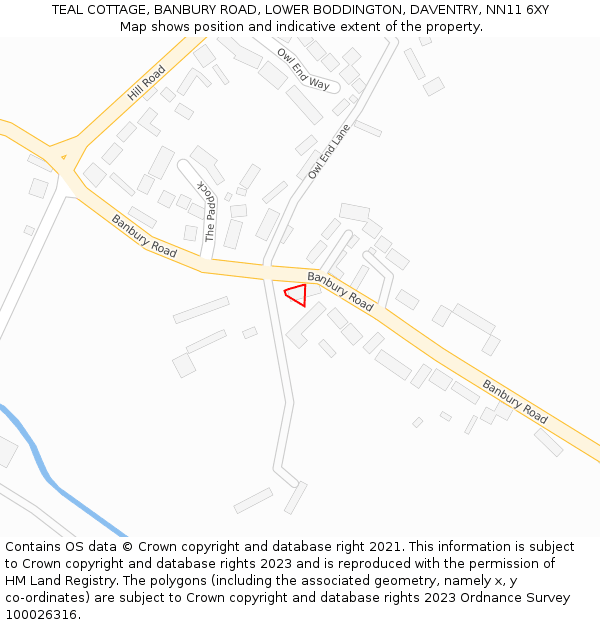 TEAL COTTAGE, BANBURY ROAD, LOWER BODDINGTON, DAVENTRY, NN11 6XY: Location map and indicative extent of plot