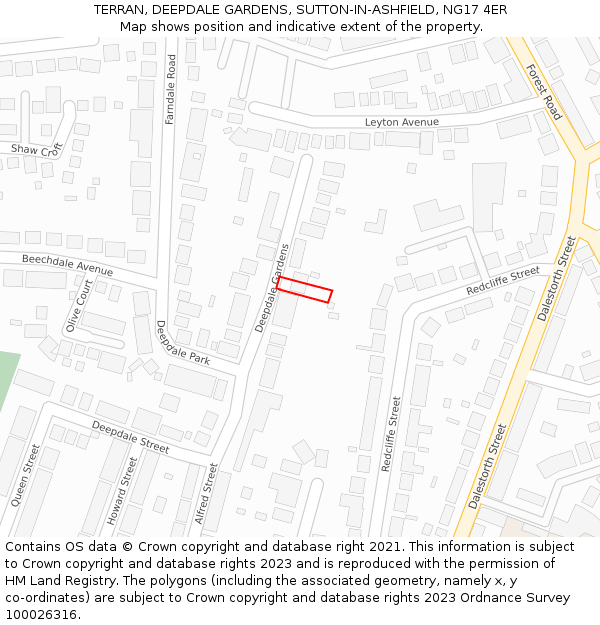 TERRAN, DEEPDALE GARDENS, SUTTON-IN-ASHFIELD, NG17 4ER: Location map and indicative extent of plot