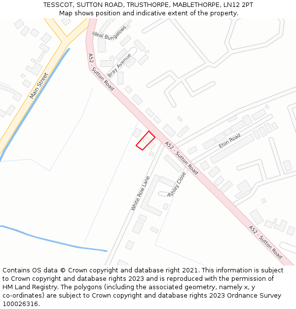 TESSCOT, SUTTON ROAD, TRUSTHORPE, MABLETHORPE, LN12 2PT: Location map and indicative extent of plot