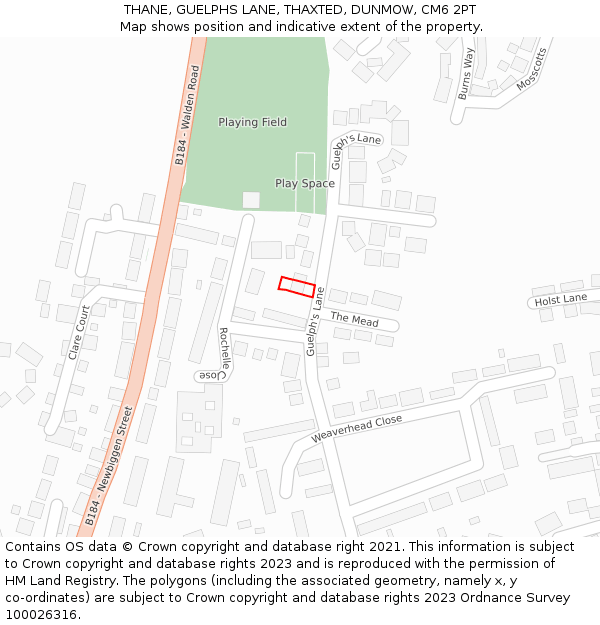 THANE, GUELPHS LANE, THAXTED, DUNMOW, CM6 2PT: Location map and indicative extent of plot