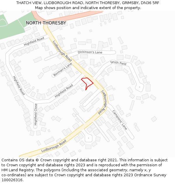 THATCH VIEW, LUDBOROUGH ROAD, NORTH THORESBY, GRIMSBY, DN36 5RF: Location map and indicative extent of plot