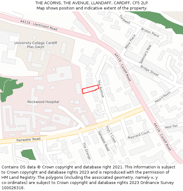 THE ACORNS, THE AVENUE, LLANDAFF, CARDIFF, CF5 2LP: Location map and indicative extent of plot