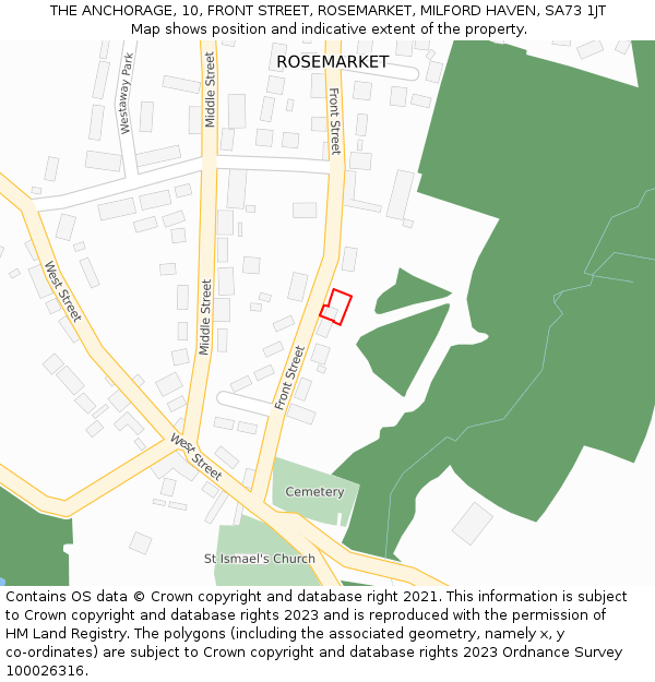 THE ANCHORAGE, 10, FRONT STREET, ROSEMARKET, MILFORD HAVEN, SA73 1JT: Location map and indicative extent of plot