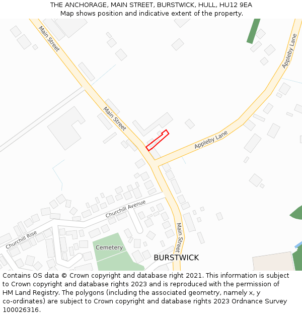 THE ANCHORAGE, MAIN STREET, BURSTWICK, HULL, HU12 9EA: Location map and indicative extent of plot