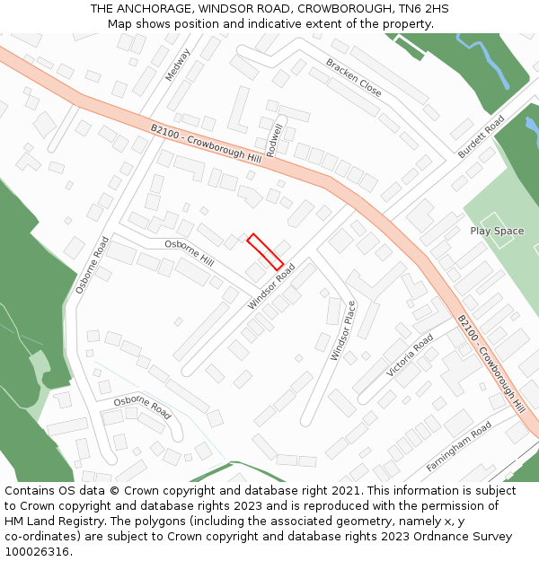 THE ANCHORAGE, WINDSOR ROAD, CROWBOROUGH, TN6 2HS: Location map and indicative extent of plot