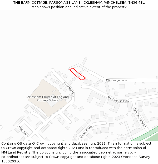 THE BARN COTTAGE, PARSONAGE LANE, ICKLESHAM, WINCHELSEA, TN36 4BL: Location map and indicative extent of plot