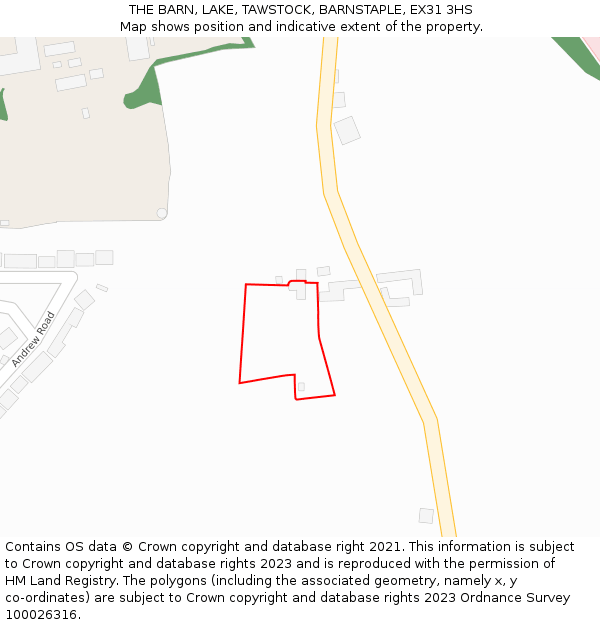 THE BARN, LAKE, TAWSTOCK, BARNSTAPLE, EX31 3HS: Location map and indicative extent of plot