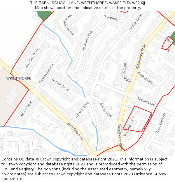 THE BARN, SCHOOL LANE, WRENTHORPE, WAKEFIELD, WF2 0JJ: Location map and indicative extent of plot