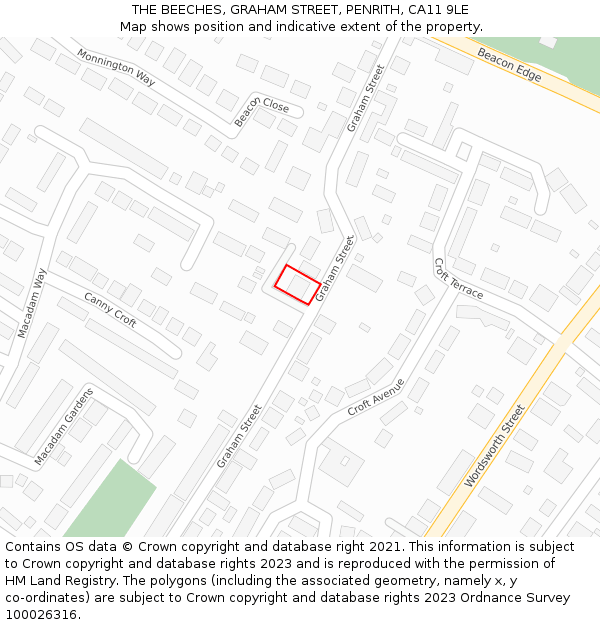 THE BEECHES, GRAHAM STREET, PENRITH, CA11 9LE: Location map and indicative extent of plot