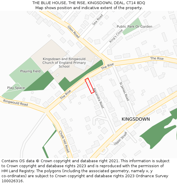 THE BLUE HOUSE, THE RISE, KINGSDOWN, DEAL, CT14 8DQ: Location map and indicative extent of plot