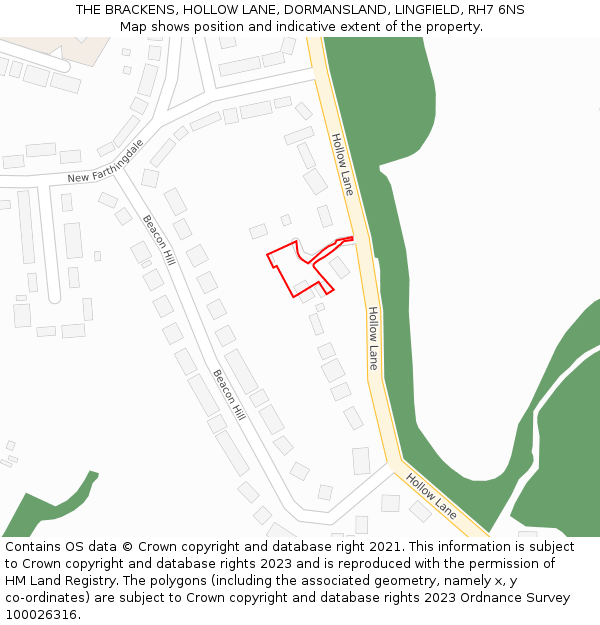 THE BRACKENS, HOLLOW LANE, DORMANSLAND, LINGFIELD, RH7 6NS: Location map and indicative extent of plot