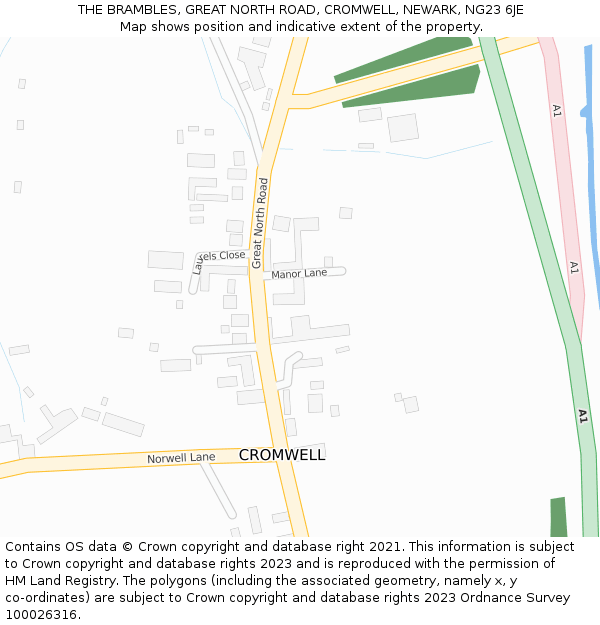 THE BRAMBLES, GREAT NORTH ROAD, CROMWELL, NEWARK, NG23 6JE: Location map and indicative extent of plot