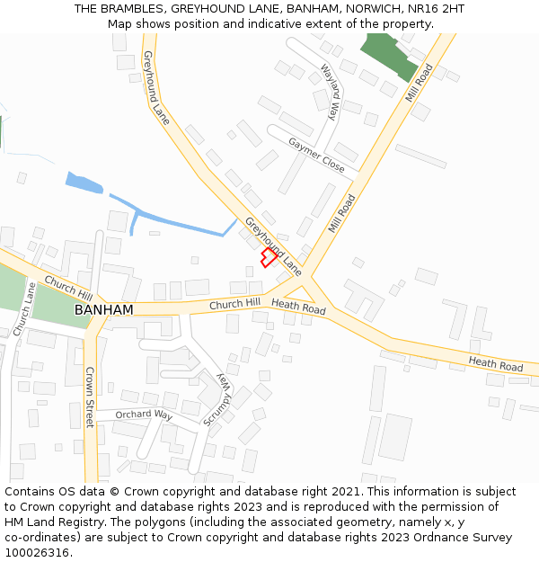 THE BRAMBLES, GREYHOUND LANE, BANHAM, NORWICH, NR16 2HT: Location map and indicative extent of plot