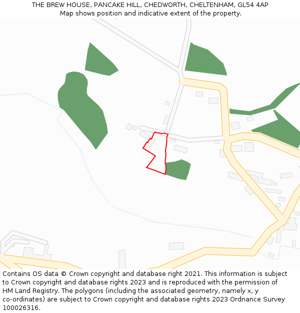 THE BREW HOUSE, PANCAKE HILL, CHEDWORTH, CHELTENHAM, GL54 4AP: Location map and indicative extent of plot