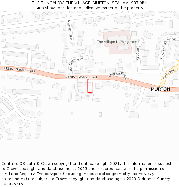 THE BUNGALOW, THE VILLAGE, MURTON, SEAHAM, SR7 9RN: Location map and indicative extent of plot