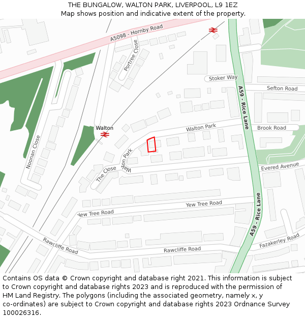 THE BUNGALOW, WALTON PARK, LIVERPOOL, L9 1EZ: Location map and indicative extent of plot