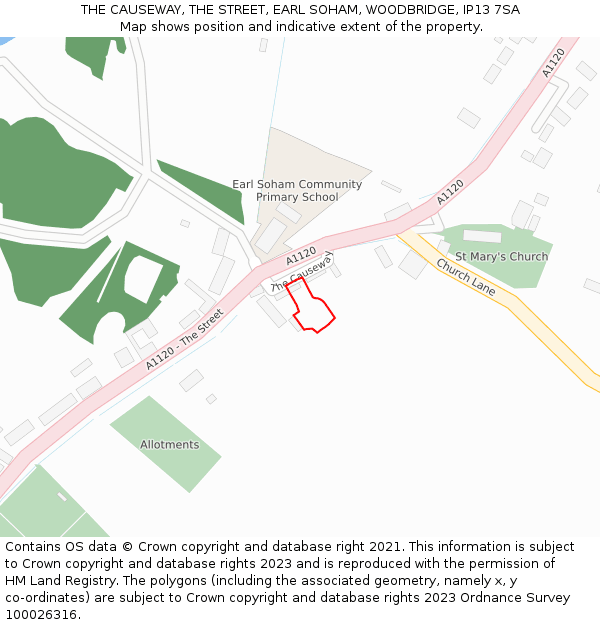 THE CAUSEWAY, THE STREET, EARL SOHAM, WOODBRIDGE, IP13 7SA: Location map and indicative extent of plot