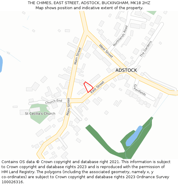 THE CHIMES, EAST STREET, ADSTOCK, BUCKINGHAM, MK18 2HZ: Location map and indicative extent of plot