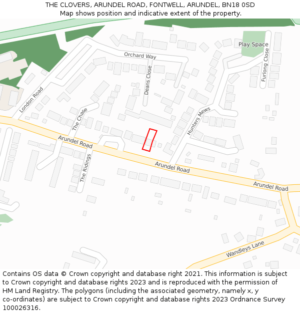 THE CLOVERS, ARUNDEL ROAD, FONTWELL, ARUNDEL, BN18 0SD: Location map and indicative extent of plot