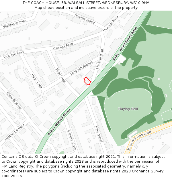 THE COACH HOUSE, 58, WALSALL STREET, WEDNESBURY, WS10 9HA: Location map and indicative extent of plot