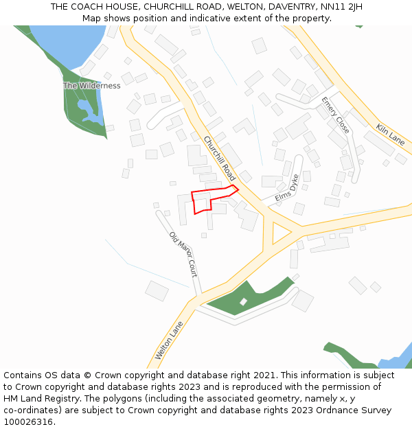 THE COACH HOUSE, CHURCHILL ROAD, WELTON, DAVENTRY, NN11 2JH: Location map and indicative extent of plot