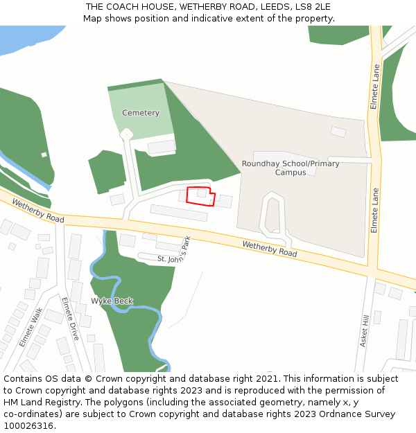 THE COACH HOUSE, WETHERBY ROAD, LEEDS, LS8 2LE: Location map and indicative extent of plot