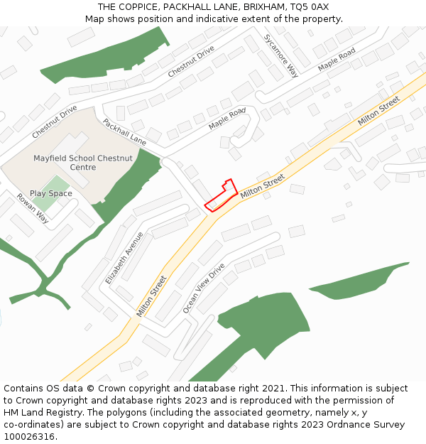 THE COPPICE, PACKHALL LANE, BRIXHAM, TQ5 0AX: Location map and indicative extent of plot